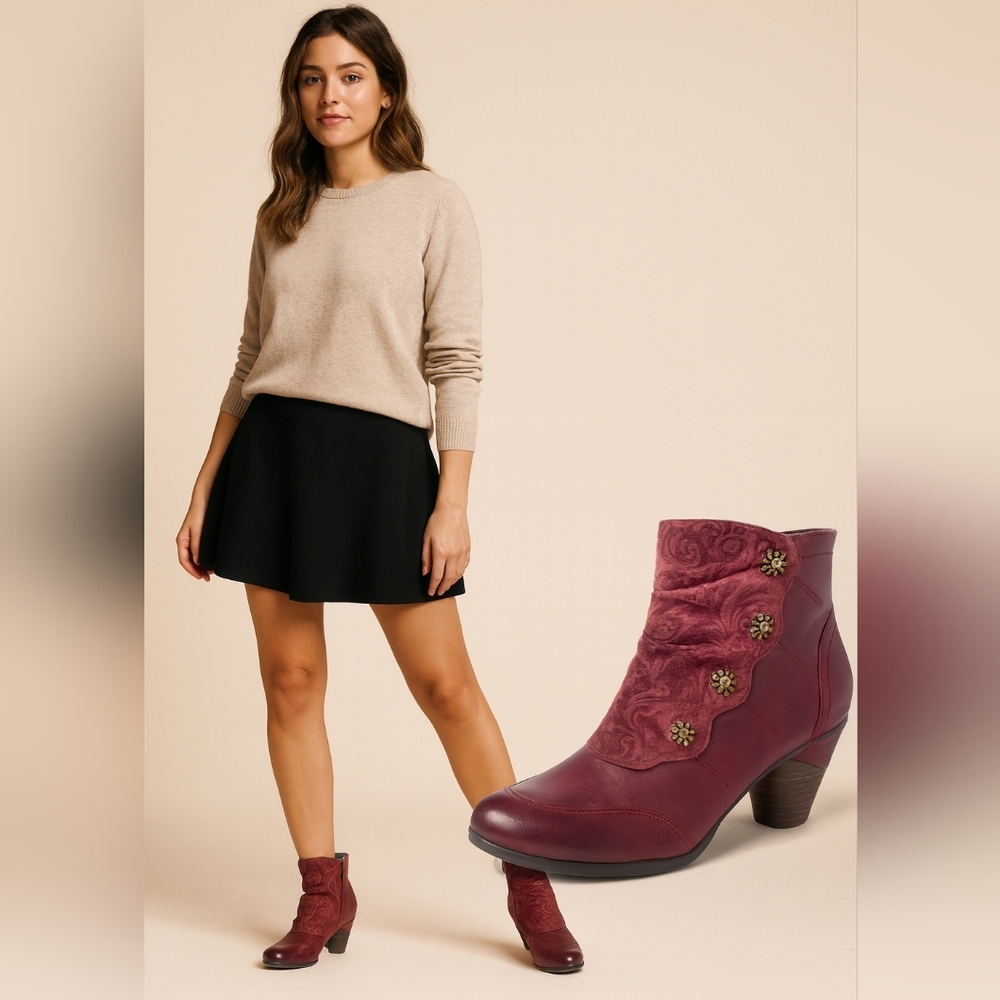 L'Artise Elegant Burgundy Women Ankle Boots Size (6.5) 37